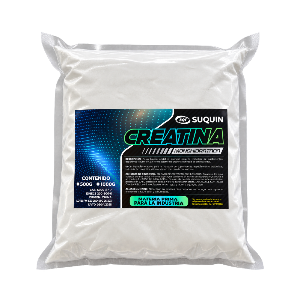 Suplemento alimenticio especialmente deportivos, industria farmacéutica, alimenticia,
alimentación para animales. Los suplementos a base de monohidrato de creatina, además de incrementar la fuerza y la potencia, favorecen el desarrollo muscular. Esto se consigue gracias a que la creatina aumenta el volumen celular gracias a una mayor retención de agua intracelular, contribuyendo a mantener la hidratación y favoreciendo la síntesis de proteínas.