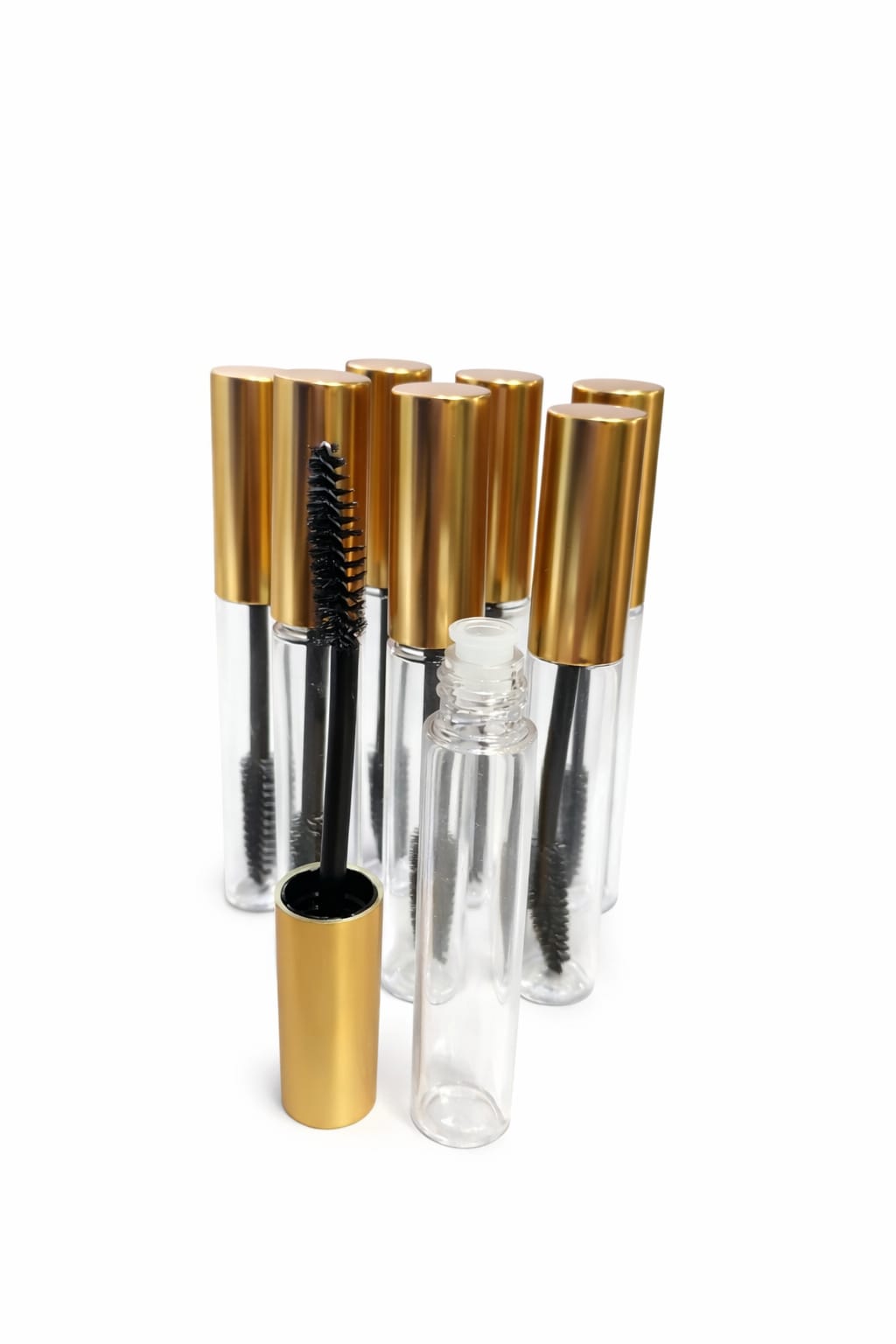 Envase de 10 ml para pestañina, diseñado para el envasado, almacenamiento y presentación de máscaras de pestañas y productos cosméticos compatibles.