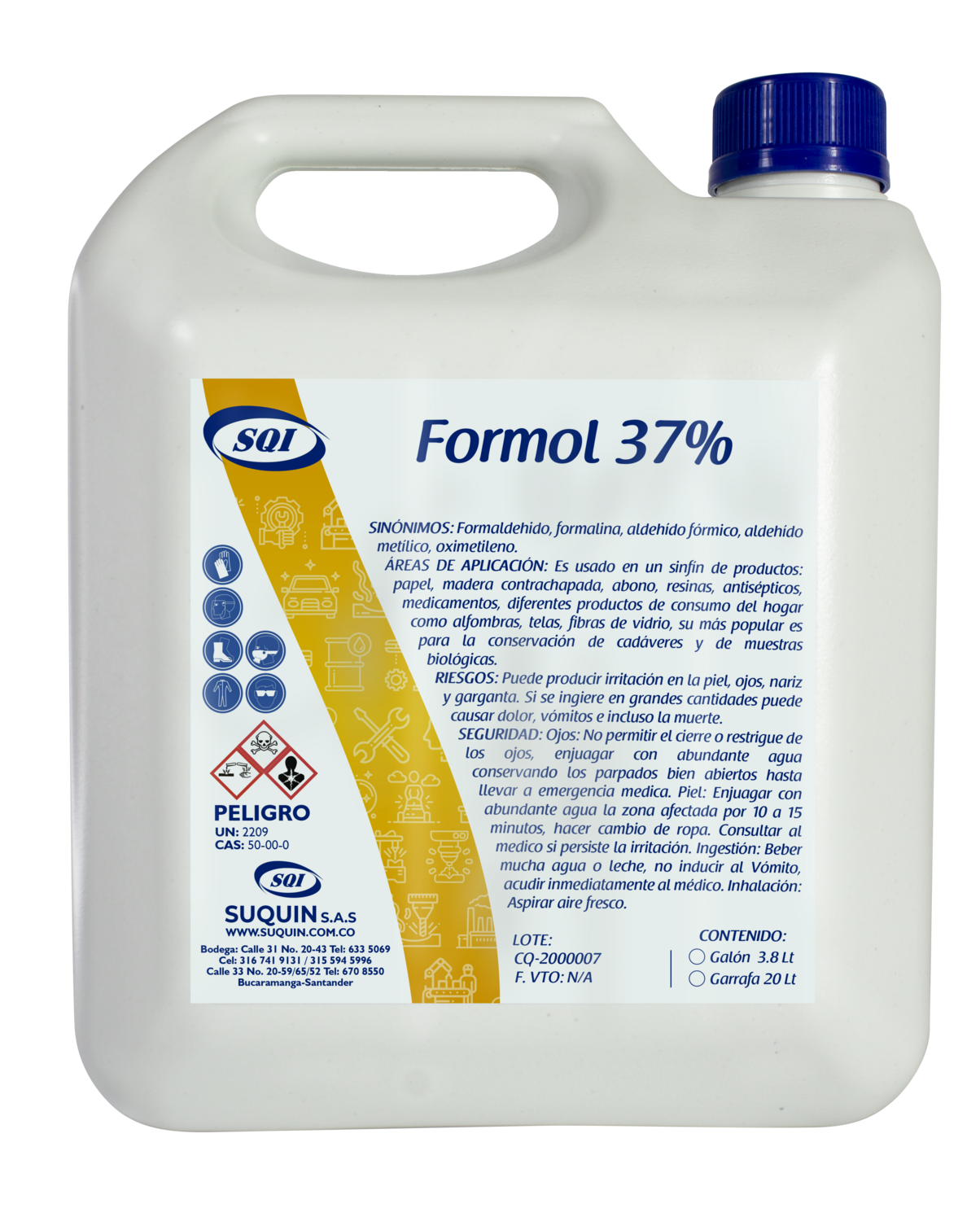 Formol 37%, también conocido como formalina, es una solución acuosa de formaldehído al 37%, utilizada ampliamente como desinfectante, conservante y agente fijador en las industrias química, farmacéutica, cosmética, textil, agrícola y de laboratorios. 
