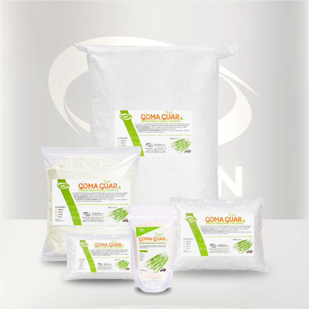 Goma Guar CAS 9000-30-0, espesante y estabilizante de origen vegetal para aplicaciones alimentarias, cosméticas e industriales.