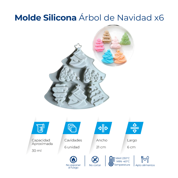 Molde de silicona con 6 cavidades en forma de árbol de Navidad para velas, jabones, chocolates, resina y manualidades.
