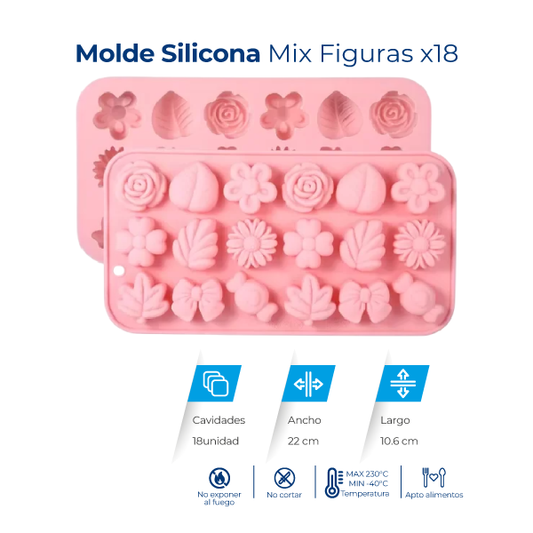 Molde de silicona con 18 figuras para jabones, velas, chocolates, gomitas, resina y manualidades.