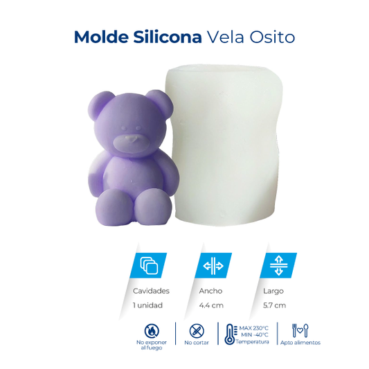 Molde de silicona para fabricar velas decorativas con forma de osito y fácil desmolde.
