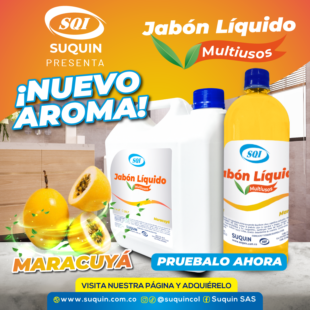 Jabón líquido multiusos para limpiar y desengrasar superficies en hogares, oficinas y comercios.
