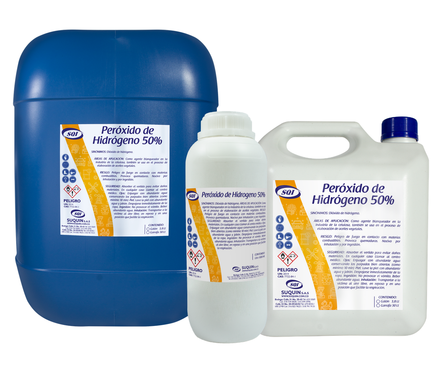 Peróxido de Hidrógeno 50% para tratamiento de aguas, desinfección, blanqueamiento y procesos industriales.
