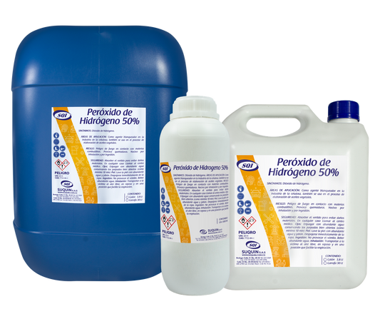 Peróxido de Hidrógeno 50% para tratamiento de aguas, desinfección, blanqueamiento y procesos industriales.