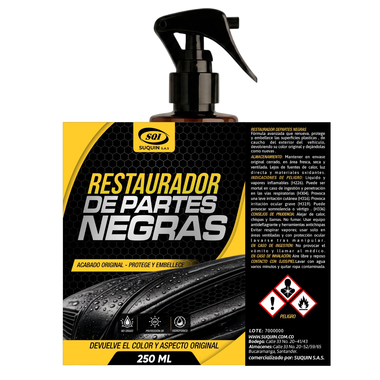 Renovación Inmediata: Devuelve el color negro profundo y un acabado impecable desde la primera aplicación.
Acabado Seco al Tacto: No deja residuos grasosos ni pegajosos, garantizando un aspecto natural y profesional.