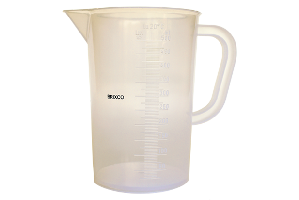 Producto de laboratorio, jarra graduada, polipropileno, medición de líquidos, material plástico resistente.