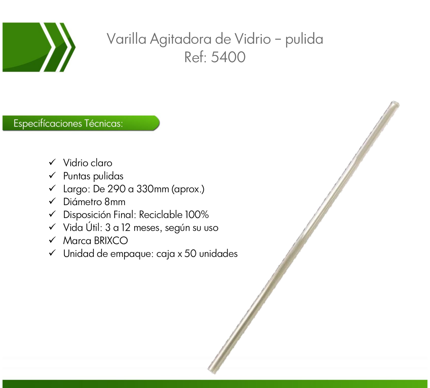 Agitador de vidrio Ref 5400 Varilla Agitadora
